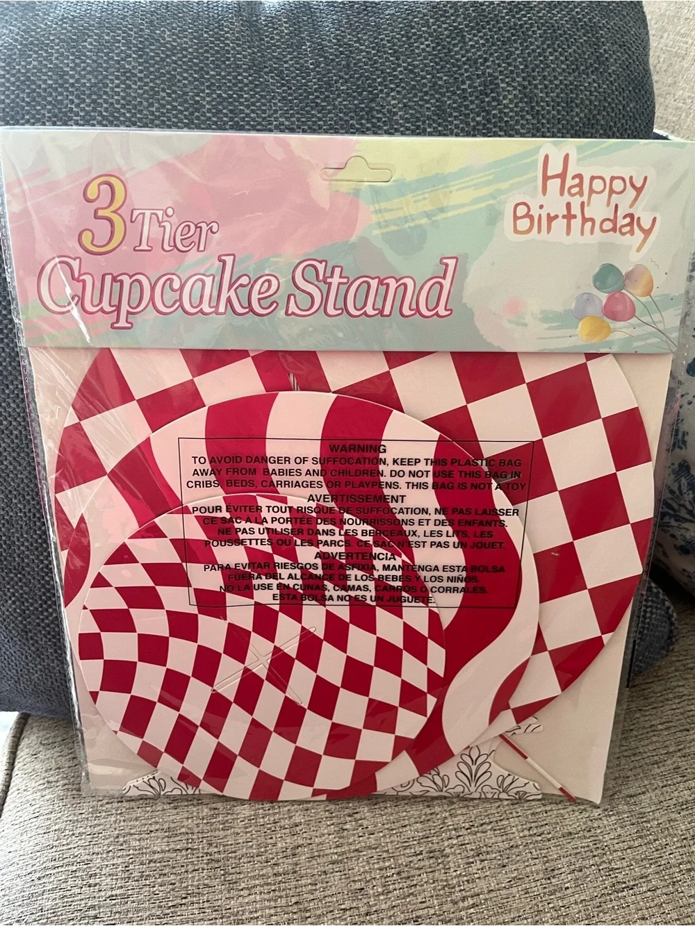 Happy Birthday 3-Tier Cupcake Stand - Pink